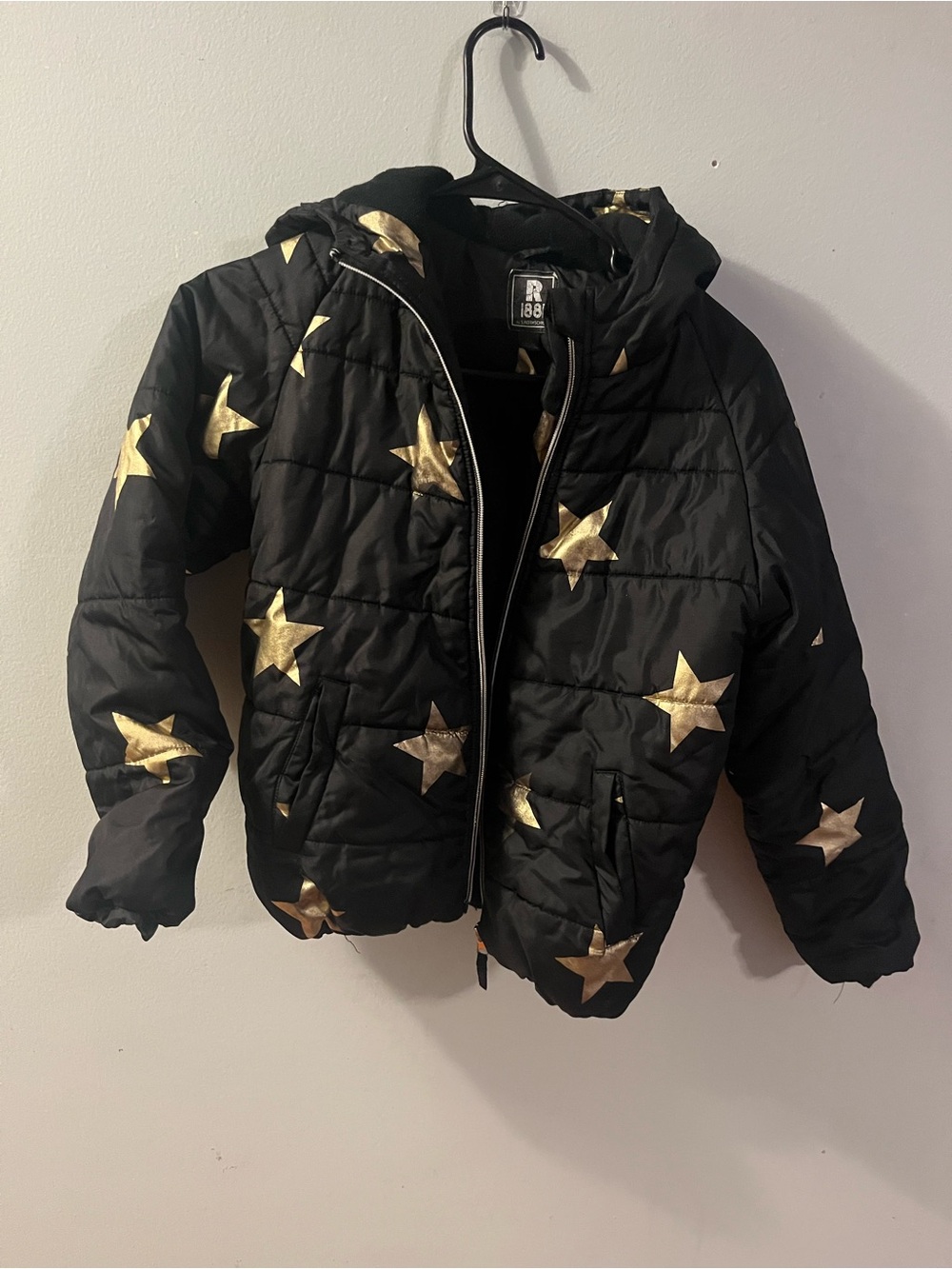 Rothschild Black Puffer Jacket with Gold Star Accents